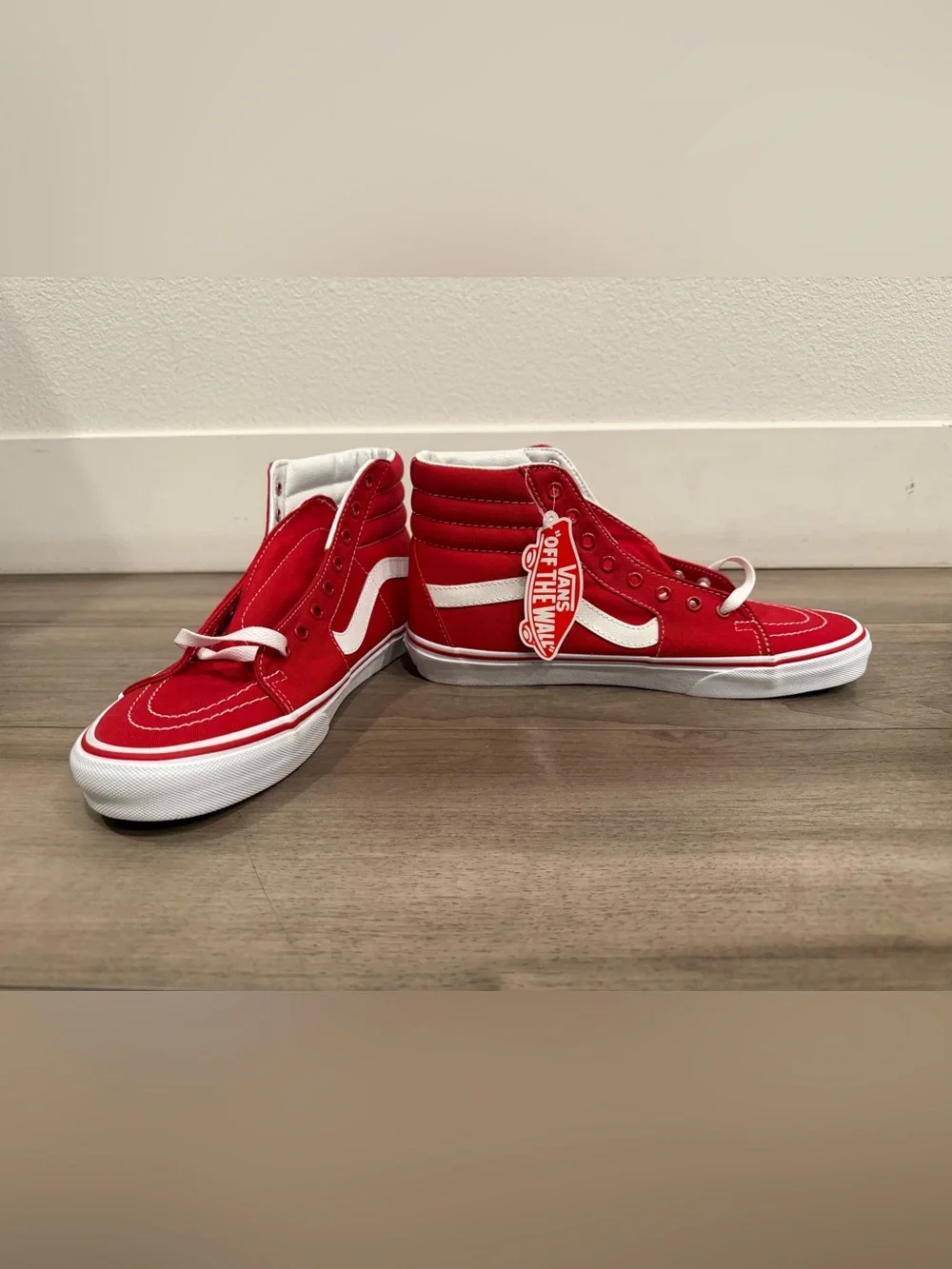 Vans Red and White High Top Sneakers